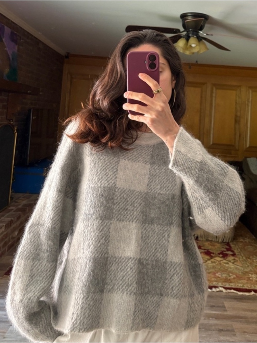 Vince. Gray Checkered Women's Sweater